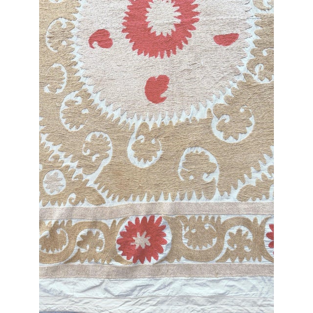 Vintage Embroidered Neutral Tan Suzani From Asian For Sale - Image 4 of 9