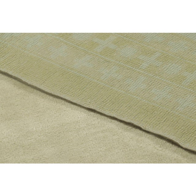 Textile Antique Oushak Gallery Rug in Green Minimal Open Field Design - Rug & Kilim For Sale - Image 7 of 7