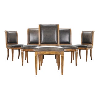 Set of Six Michael Taylor Regency Style Leather Dining Chairs For Sale