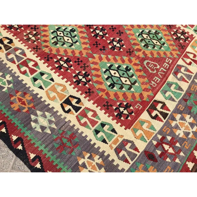 Red Vintage Turkish Kilim Rug - 73" X 117" For Sale - Image 8 of 12