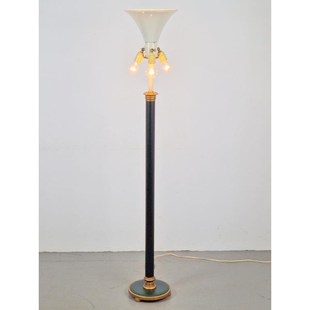 Cream Vintage Neoclassic Green Leather Floor Lamp, 1930s For Sale - Image 8 of 18