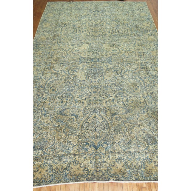 Early 20th Century Antique Zabihi Collection Oversize Green Blue Persian Kerman Carpet - 9'6" x 17' For Sale - Image 5 of 6