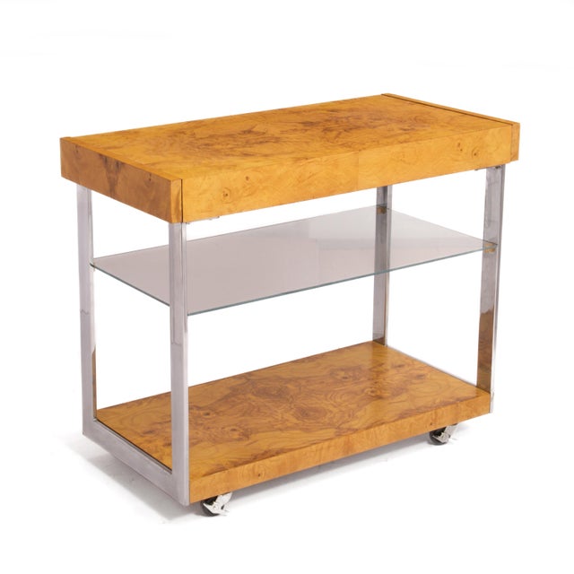 1970s Lane Olive Burl Bar Cart After Milo Baughman Roland Carter Mid Century For Sale - Image 5 of 18