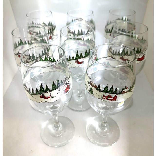 1960s Libby Winter Village Wine/Water Goblet Set of 8 For Sale In Tampa - Image 6 of 9