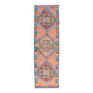 Multicolored Mid-Century Turkish Kurdish Oushak Runner With Large Medallions 2'10 X 9'9