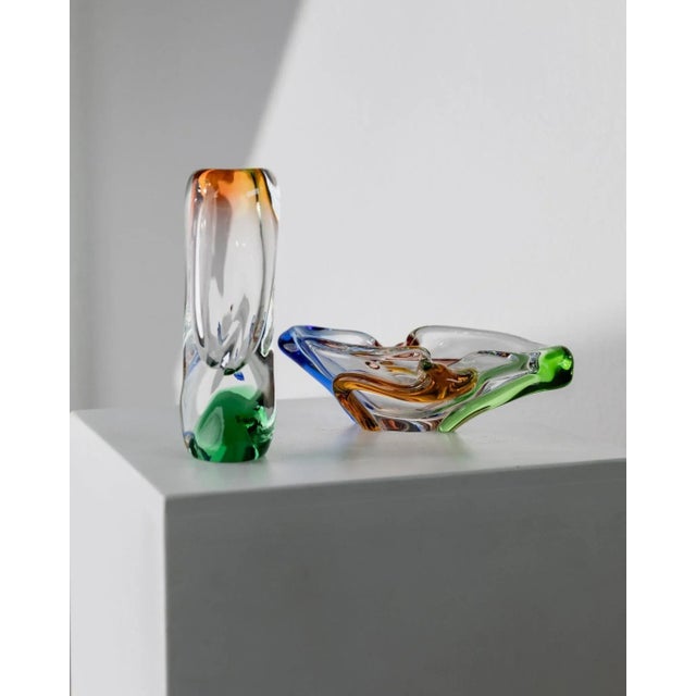 Blue Vintage Rhapsody Bowl and Vase in Glass attributed to Frantisek Zemek for Mstisov, 1960s, Set of 2 For Sale - Image 8 of 11