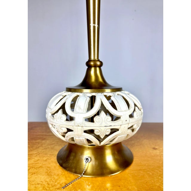 Mid Century Modern Tall Brass and Asian Style Genie Table Lamps For Sale - Image 4 of 10