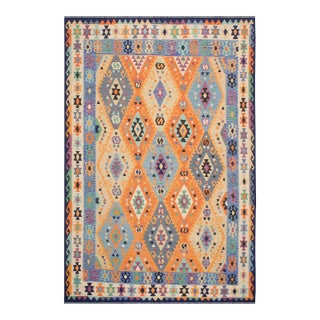 1990s Tribal Kilim Rust Blue Wool Rug - 8'5" X 10'1" For Sale