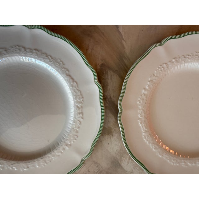 Ceramic Vintage Green and White Johnson Bros Old Staffordshire Plates - Set of 2 For Sale - Image 7 of 10