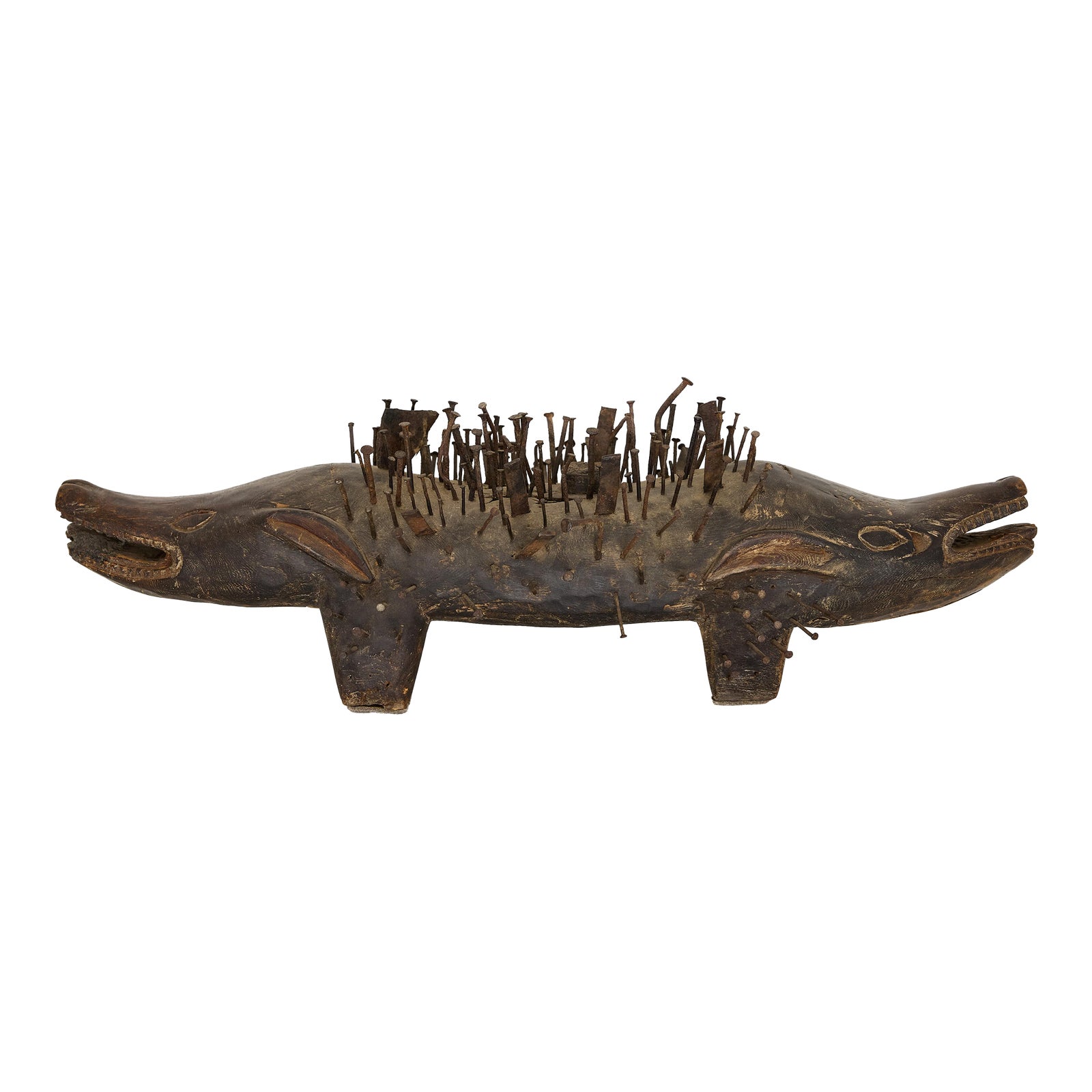 Bakongo Nkisi Kozo Nail-Studded Janus Dog Power Figure, Congo | Chairish
