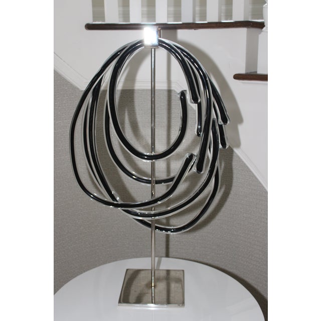 Hand Blown Glass Lasso Art Glass Sculpture W/ Chrome Stand For Sale - Image 14 of 15