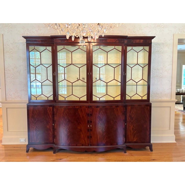 Councill Furniture Vintage Councill Flame Mahogany Lighted Breakfront China Display Cabinet For Sale - Image 4 of 16