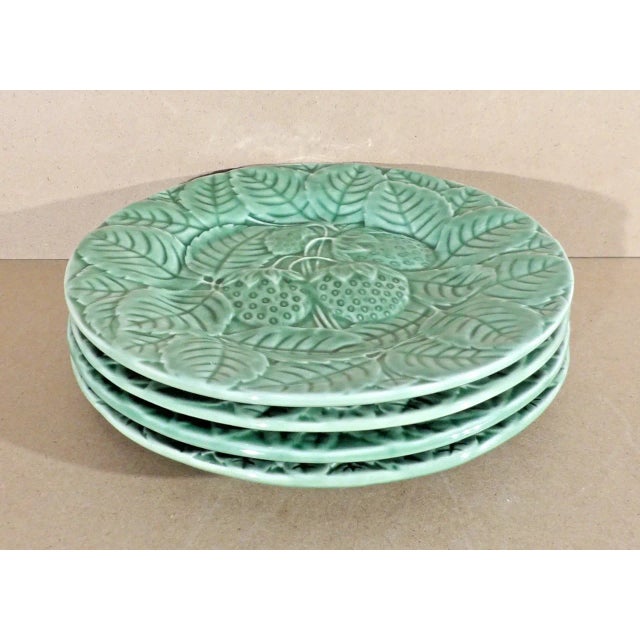 Bordallo Pinheiro Vintage Bordallo Pinheiro Fruit Green 7.75" Salad Plates- Set of 4 For Sale - Image 4 of 4