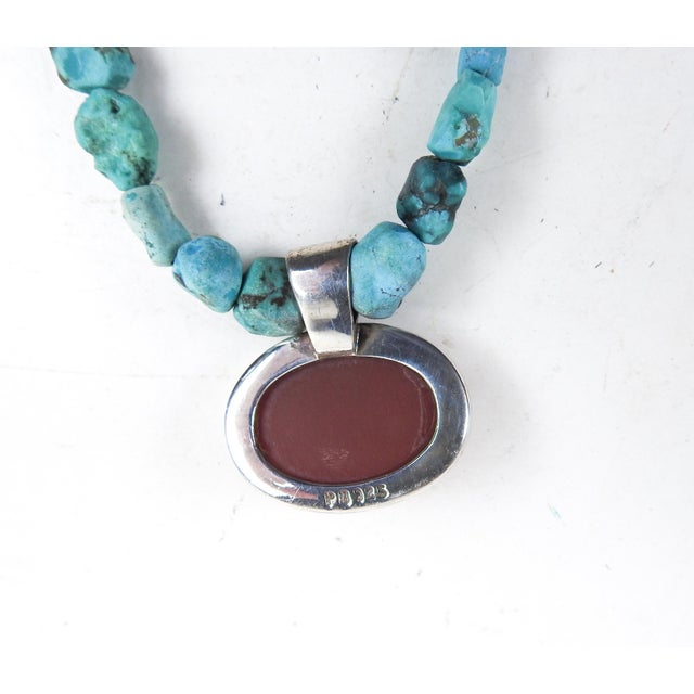 Early 21st Century Turquoise Carnelian Sterling Silver Necklace For Sale - Image 5 of 8