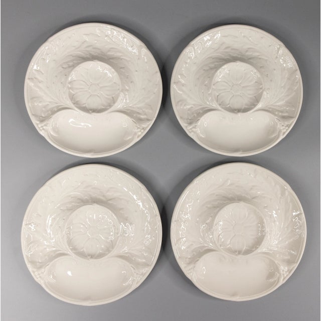 A stunning French Gien white majolica artichoke plate, circa 1940. Maker's mark on reverse. This fine hand painted plate...