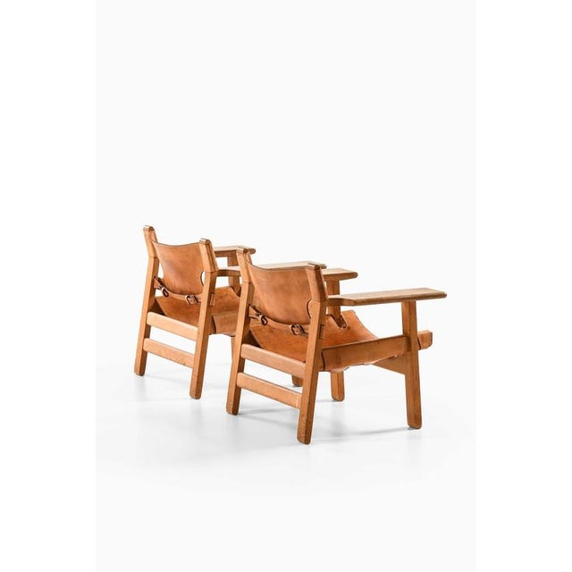 Wood Spanish Chairs in Leather and Oak by Børge Mogensen, 1950s, Set of 2 For Sale - Image 7 of 10