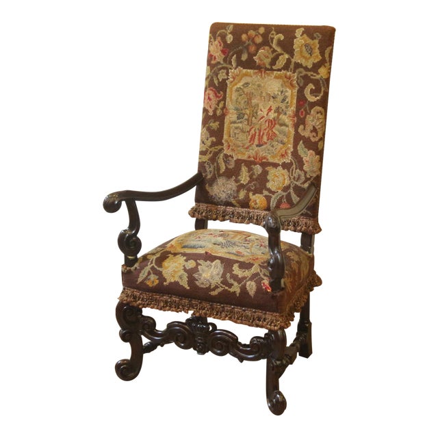 Antique 19th Century Needlepoint Grand Hall Arm Chair Chairish