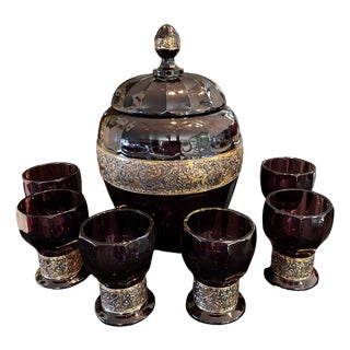 Complete Art Deco Amethyst Glass Punch Set, Germany, 1920s, Set of 7 For Sale