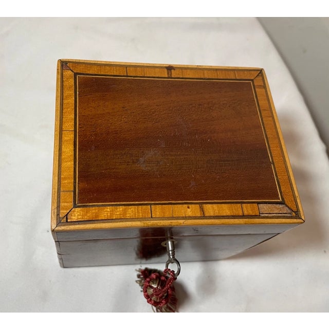 Antique 19th Century Handmade Wood Marquetry Georgian Mahogany Tea Caddy Box For Sale - Image 10 of 12