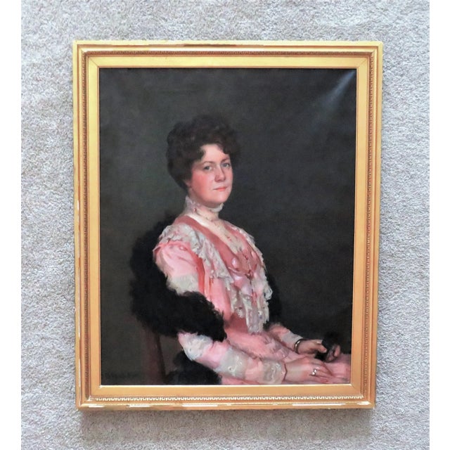Early 20th C. Portrait Oil Painting of a Woman Lady Antique Victorian Signed Samuel Burtis Baker For Sale - Image 10 of 10