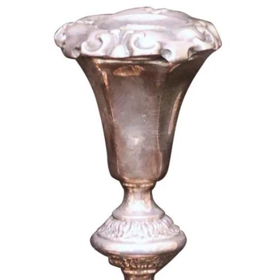 Metal Pair of 12-Inch Antique Norblin and Co. Warsaw Silver-Plate Shabbat Candlesticks - Ornate Victorian Repoussé Judaica For Sale - Image 7 of 17