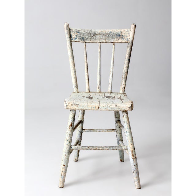 Cream Antique Primitive Plank Seat Chair For Sale - Image 8 of 15