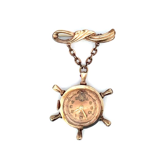 Mid 20th Century Mid 20th Century Agran & Son Solid Yellow Gold Vintage Swiss Watch Brooch For Sale - Image 5 of 8