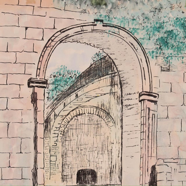 Paper Vintage Signed Architectural Archway Ink and Watercolor Illustration on Paper by Artist Jorge Dunn For Sale - Image 7 of 12