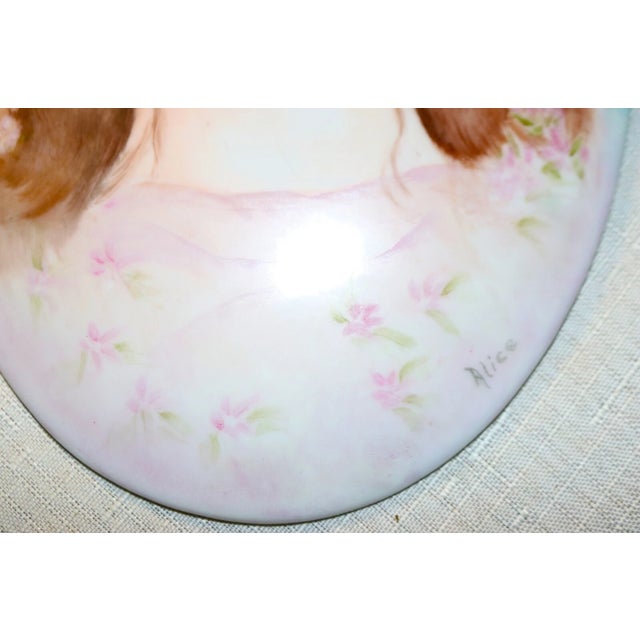 Blue Share Large Antique 19th Century Hand Painted Porcelain Lady Portrait Painting Figural For Sale - Image 8 of 9