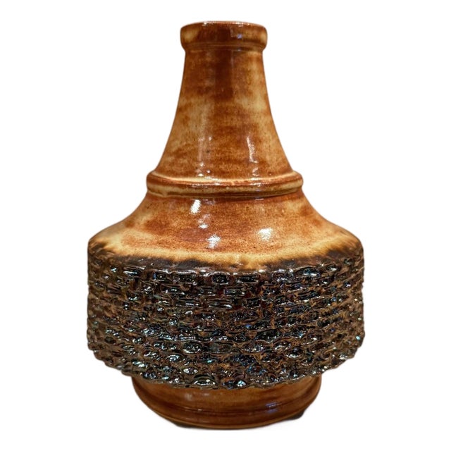 Gene Farkus Studio Pottery Glazed Ceramic Bottle-Form Vase With Textured Design For Sale