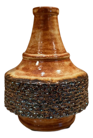 Gene Farkus Studio Pottery Glazed Ceramic Bottle-Form Vase With Textured Design
