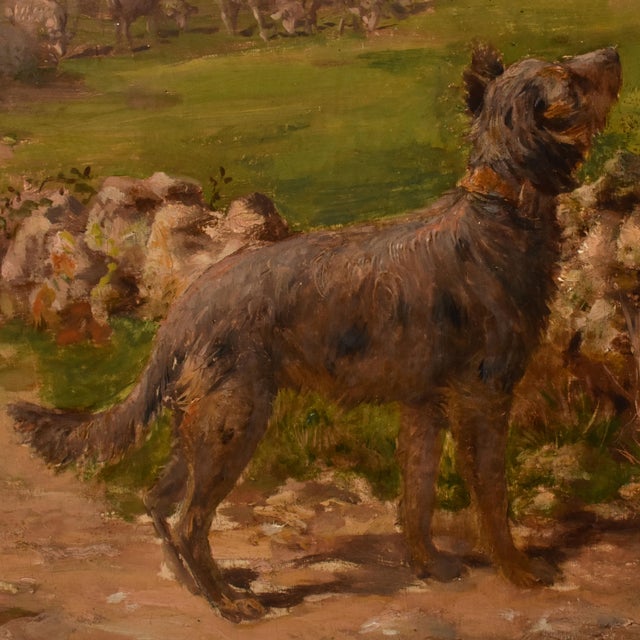 Late 19th Century Charles Jean Auguste Escudier, Landscape with Shepherdess and Dog, 1895, Oil on Canvas, Framed For Sale - Image 5 of 11
