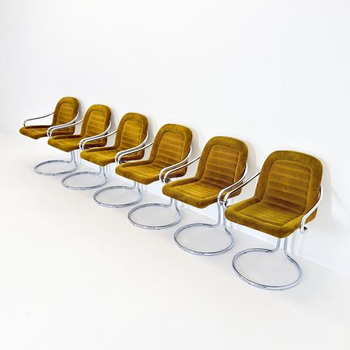 Mid-Century Modern Italian Round Smoked Glass Table and Cantilever Chairs by Gastone Rinaldi, 1970s, Set of 7 For Sale - Image 5 of 18