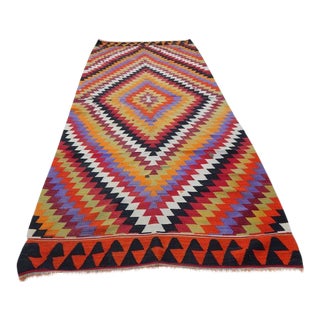 1970s Vintage Handmade Turkish Kilim Runner 4′2″ × 10′9″ For Sale