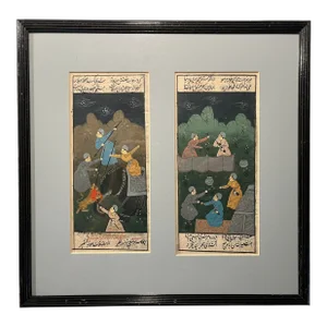 19th Century Original Antique Persian Miniature Painting & Calligraphy Framed