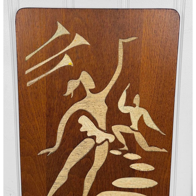 1960s Mid-Century Abstract Figural Dancers Walnut Wall Plaques - A Pair For Sale - Image 5 of 13