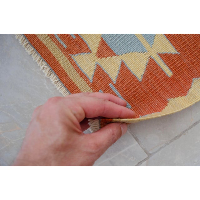 Hand Woven Super Fine Turkish Oushak Kilim Ultra Quality Flat Weave Wool Rug - 3′9″ × 5′4″ For Sale - Image 14 of 16