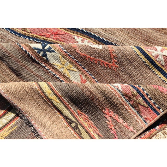 Geometric Stripe Design Turkish Vintage Kilim Rug in Warm Earth Tones For Sale - Image 10 of 12