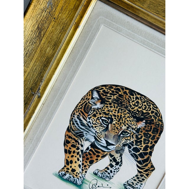 Wood Original Hand-Painted Realism Leopard Painting in an Italian Antique Frame For Sale - Image 7 of 10