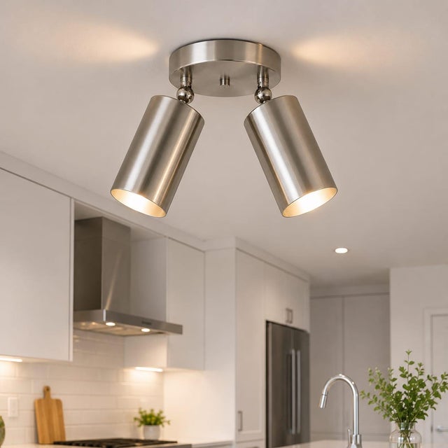 Solid Brass Double Adjustable Spotlight Ceiling Light, Brass Ceiling Fixture, Modern Flush Mount For Sale - Image 4 of 7