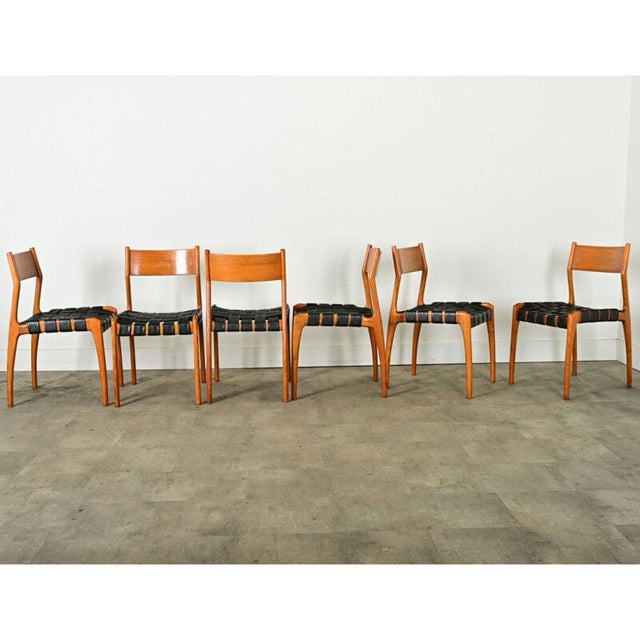 Mid-Century Modern Italian Midcentury Leather and Beech Dining Chairs - Set of Six For Sale - Image 3 of 12