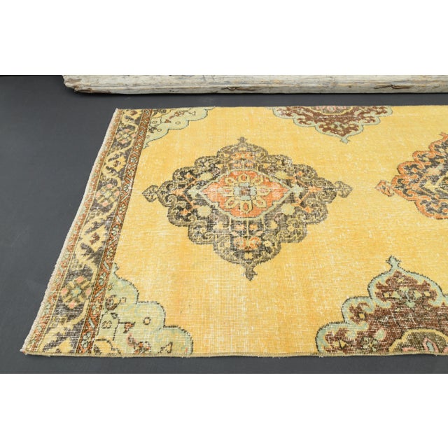 1970s Turkish Oushak Handmade Wool Cotton Yellow Runner For Sale - Image 9 of 11