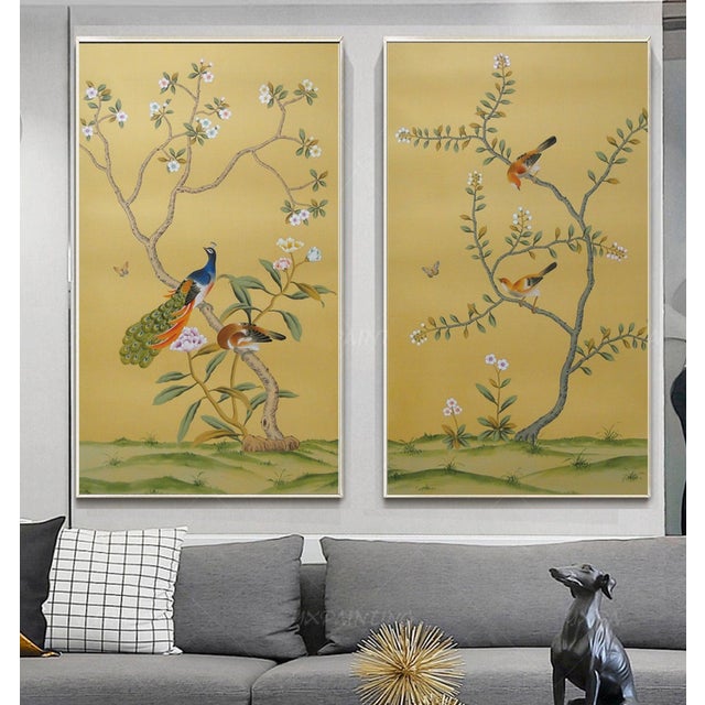 Commodity: hand-painted wall artwork without frame Material: dyed silk Handicrafts: hand-painting Unframed panel size:...