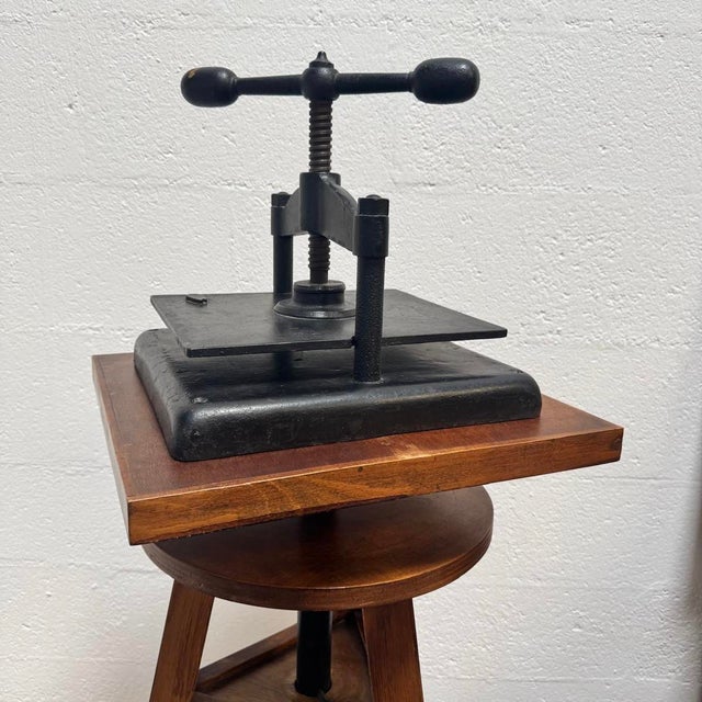 Antique Cast Iron Book Press on Workshop Tripod Stand, 1890s For Sale - Image 11 of 18