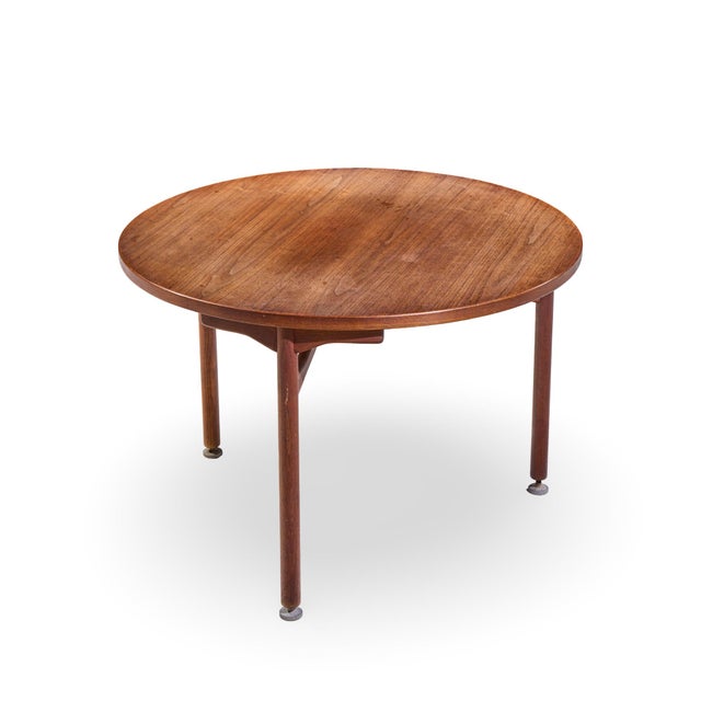 Wood Jens Risom Mid Century Round Walnut Dining Table For Sale - Image 7 of 7