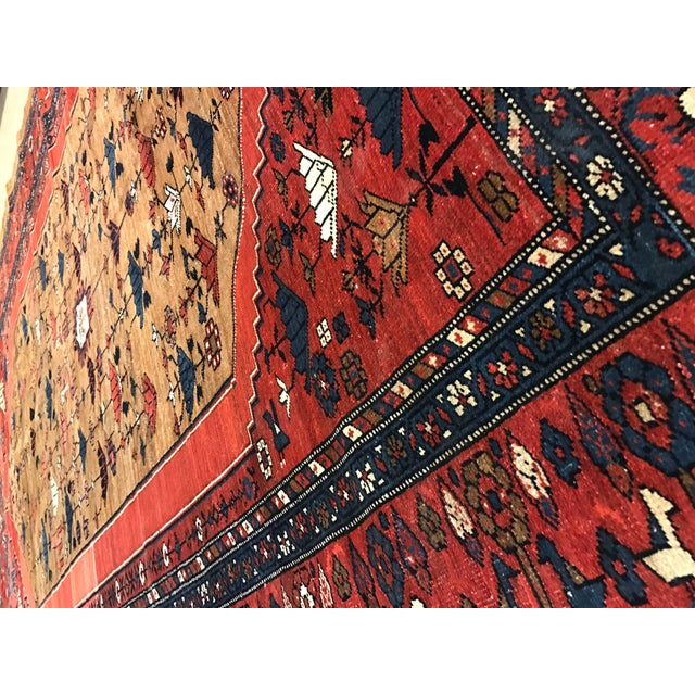 Antique Bakshaish Carpet, Oriental Persian Handmade in Brown, Blue and Red For Sale - Image 16 of 18