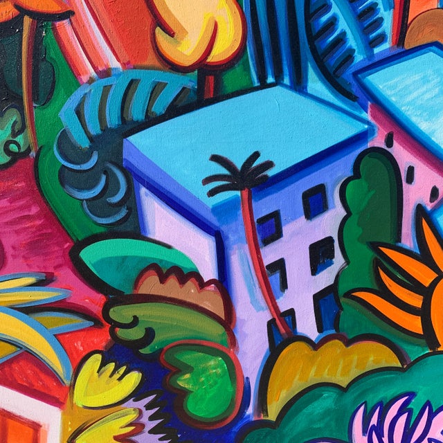 1990s 80x80 Mediterranean Coastal Village by Joan Steinman #2 For Sale - Image 5 of 9