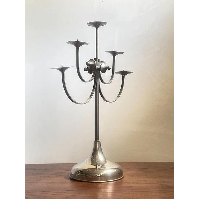 Sculptural Metal 5-Arm Candelabra by Attila Demcsik, Hungary, 1980 For Sale - Image 6 of 11