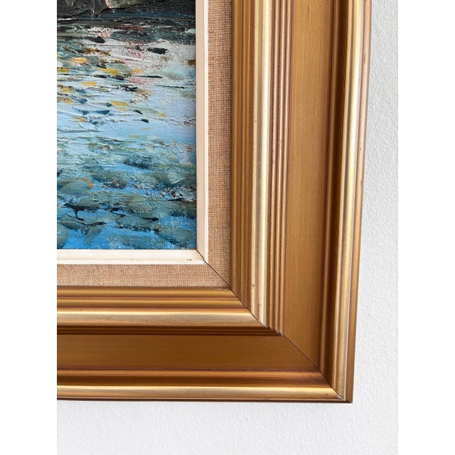 Textile Vintage Original Oil Painting of a Canal Cityscape, Circa 1970s - Signed For Sale - Image 7 of 17