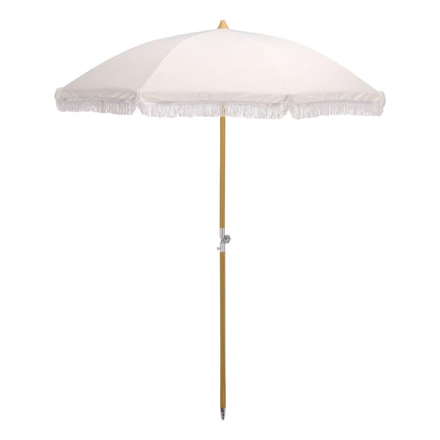Valencia 6.5 Ft Beach Fringed Umbrella, Ivory For Sale